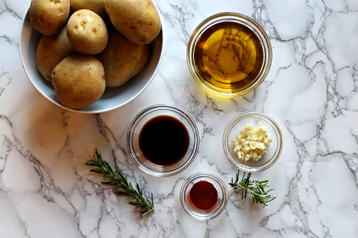 Ingredients to make cast iron skillet oven roasted potatoes