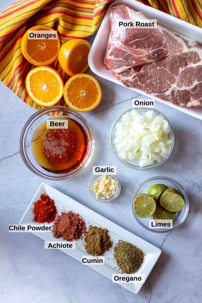 Ingredients to make Pressure Cooker Pork Carnitas Tacos