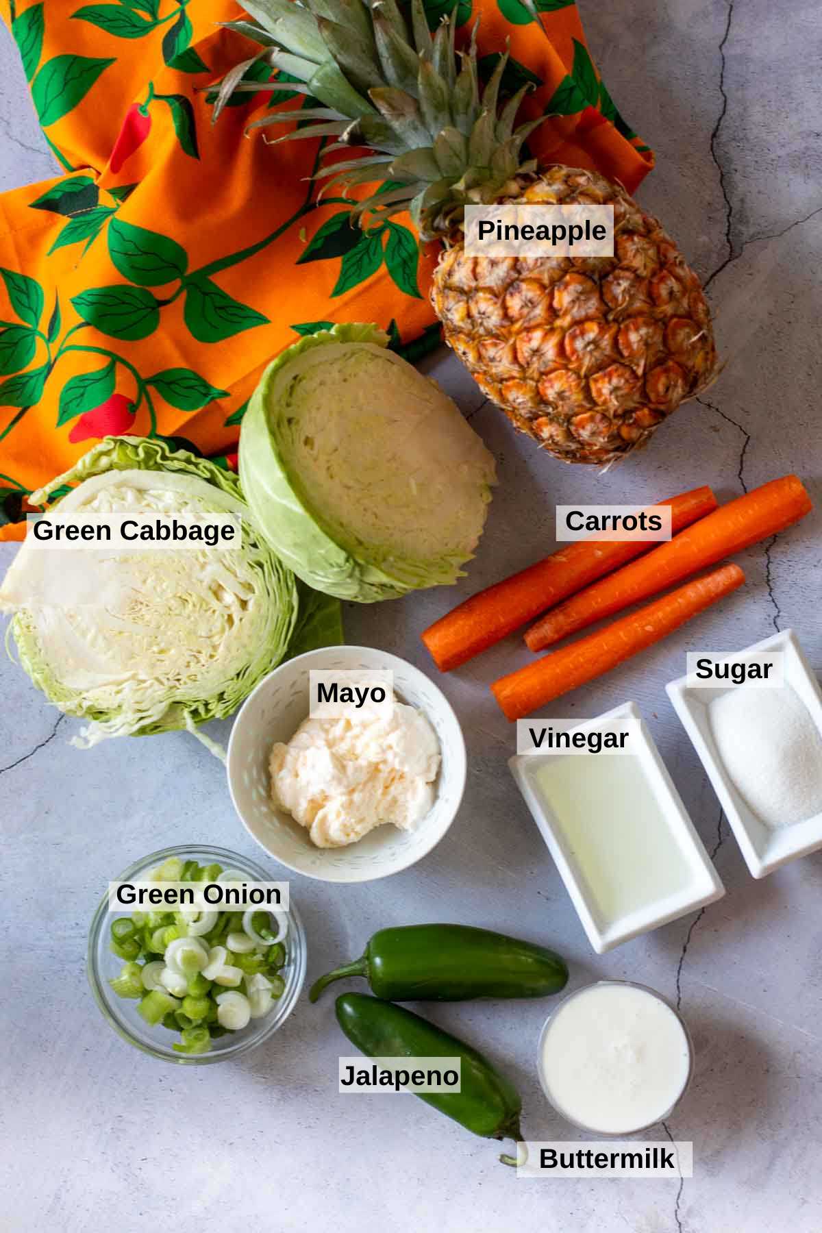 Ingredients to make Hawaiian Pineapple Coleslaw.