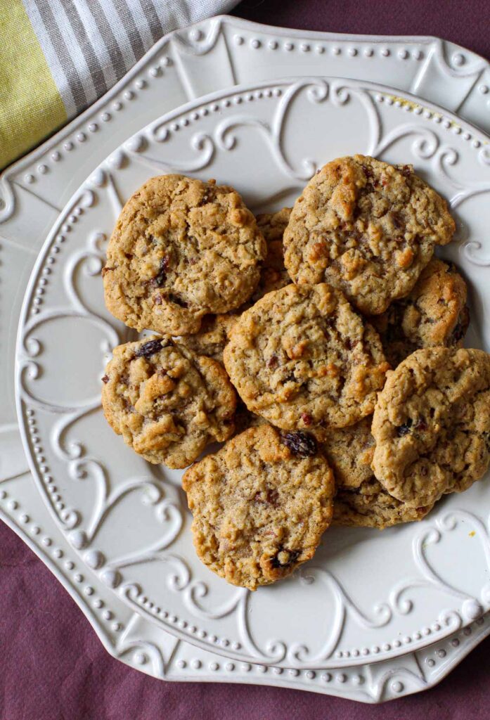 Oatmeal Raisin Cookies on a decorative white plate