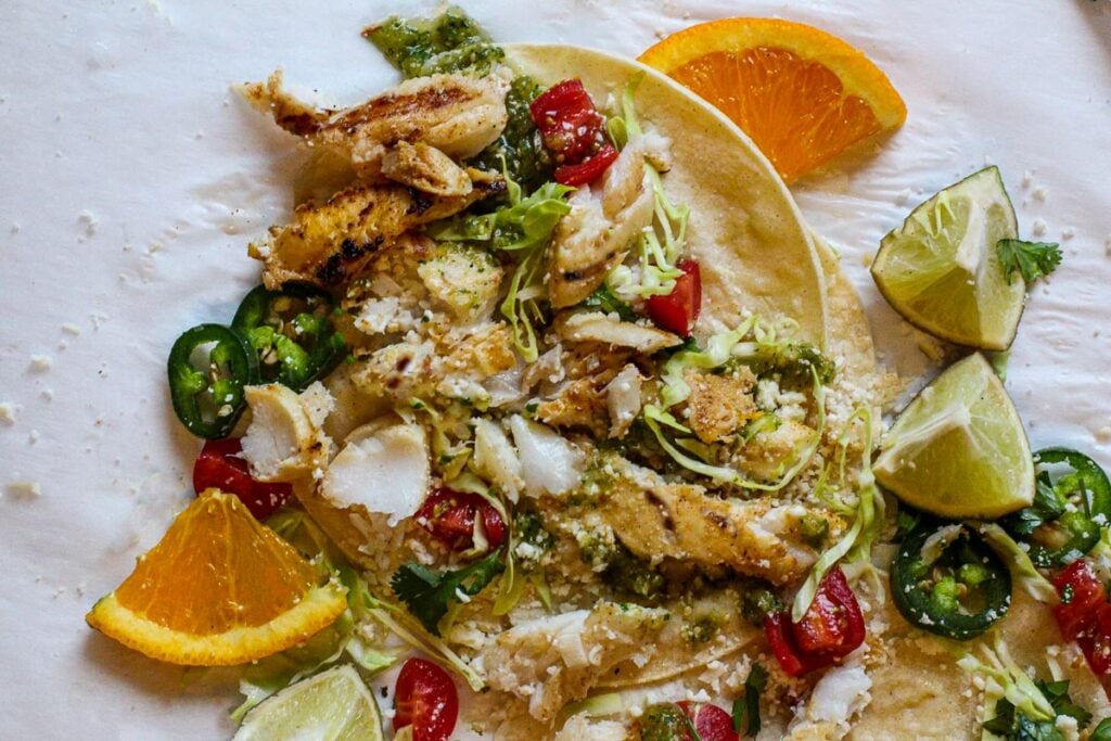 Healthy fish tacos with citrus