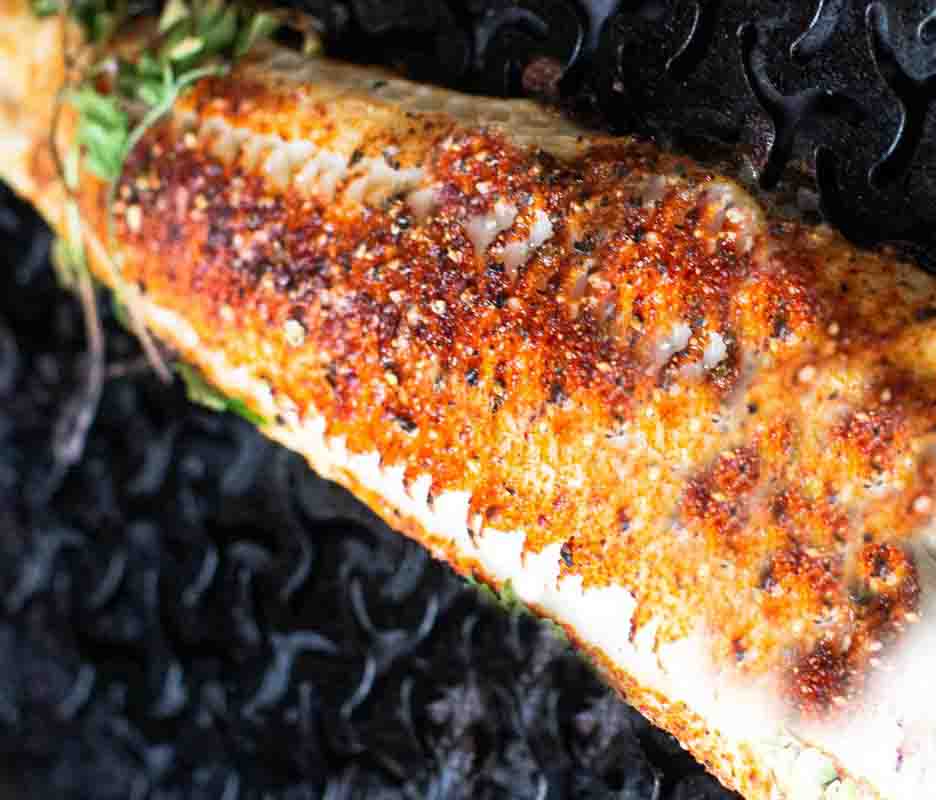 Grilling black cod to make fish tacos with cod.
