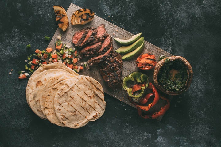 Rio Steak Fajitas with grilled vegetables and flour tortillas