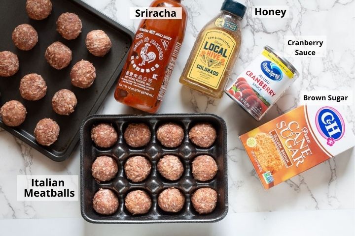 Ingredients for Sriracha Cranberry meatballs