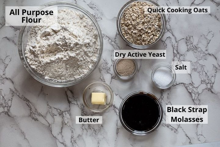 Ingredients for Homemade Oatmeal Molasses Bread
