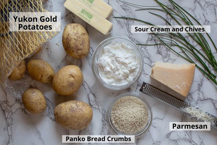Ingredients for sour cream potatoes mashed potato casserole.