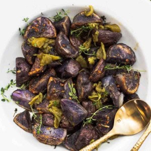 Roasted purple potatoes.