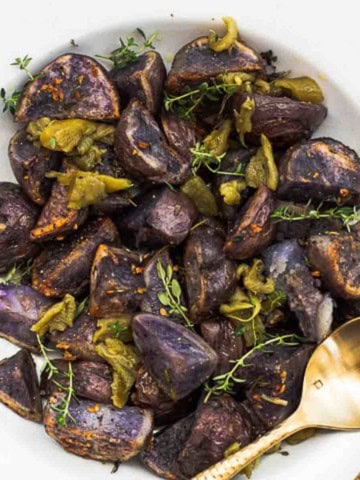 Roasted purple potatoes.