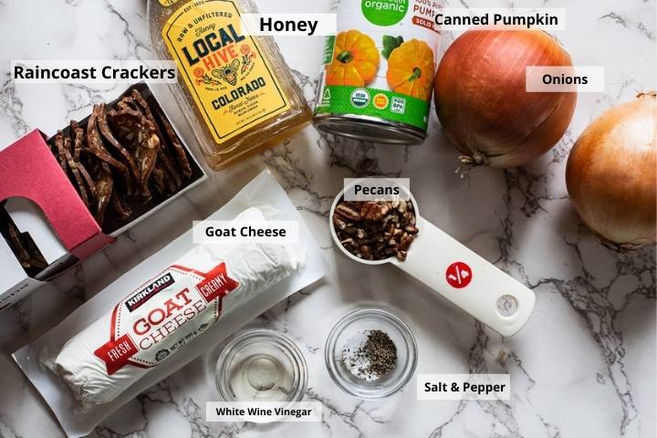 Ingredients for pumpkin goat cheese appetizer spread