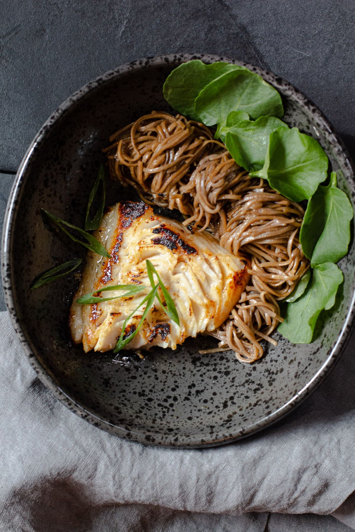 Black cod with miso served with soba noodles.