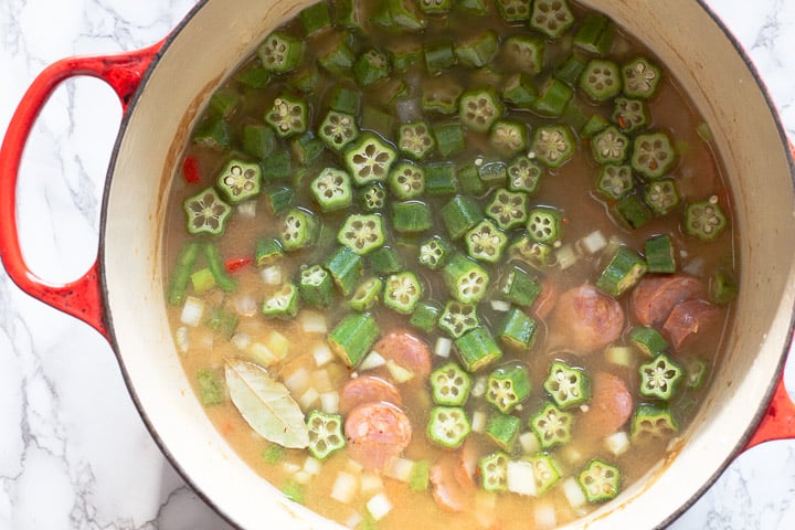 Cooking okra to make gumbo