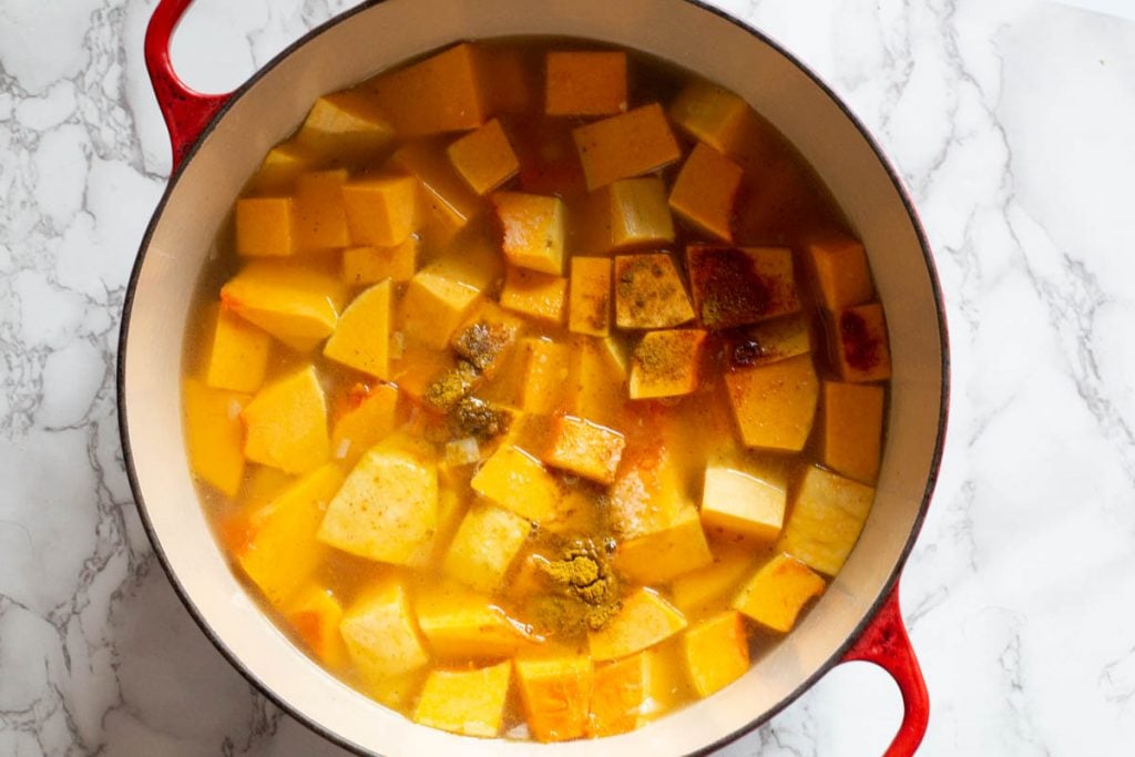 Cooking curried butternut squash soup stovetop