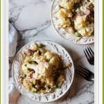 Creamy Cauliflower Casserole with peas and prosciutto