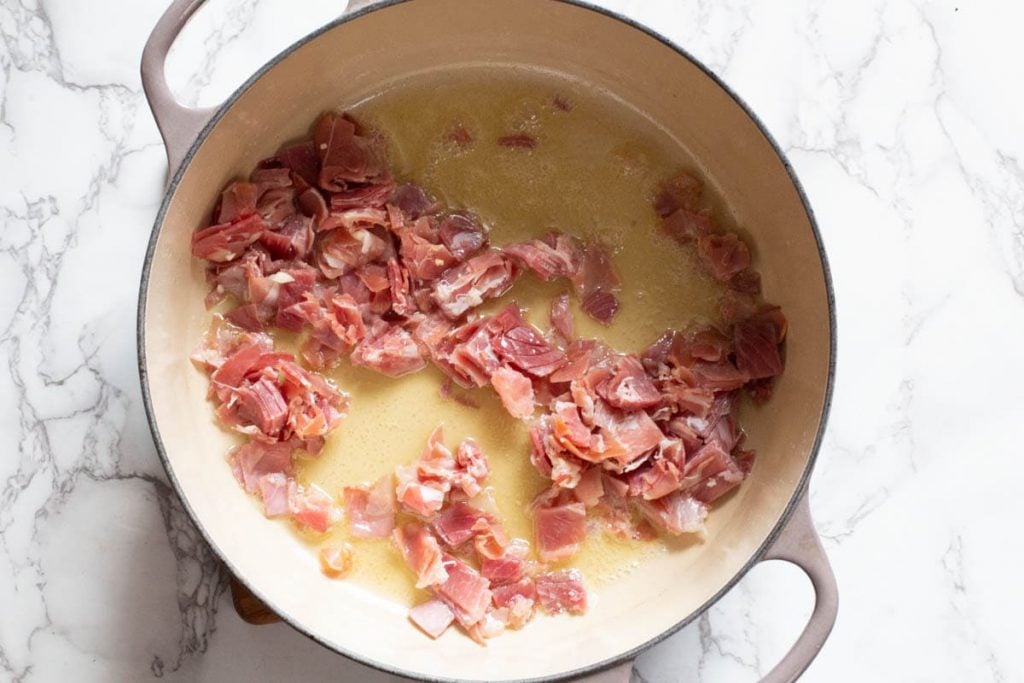Cooking prosciutto in a dutch oven