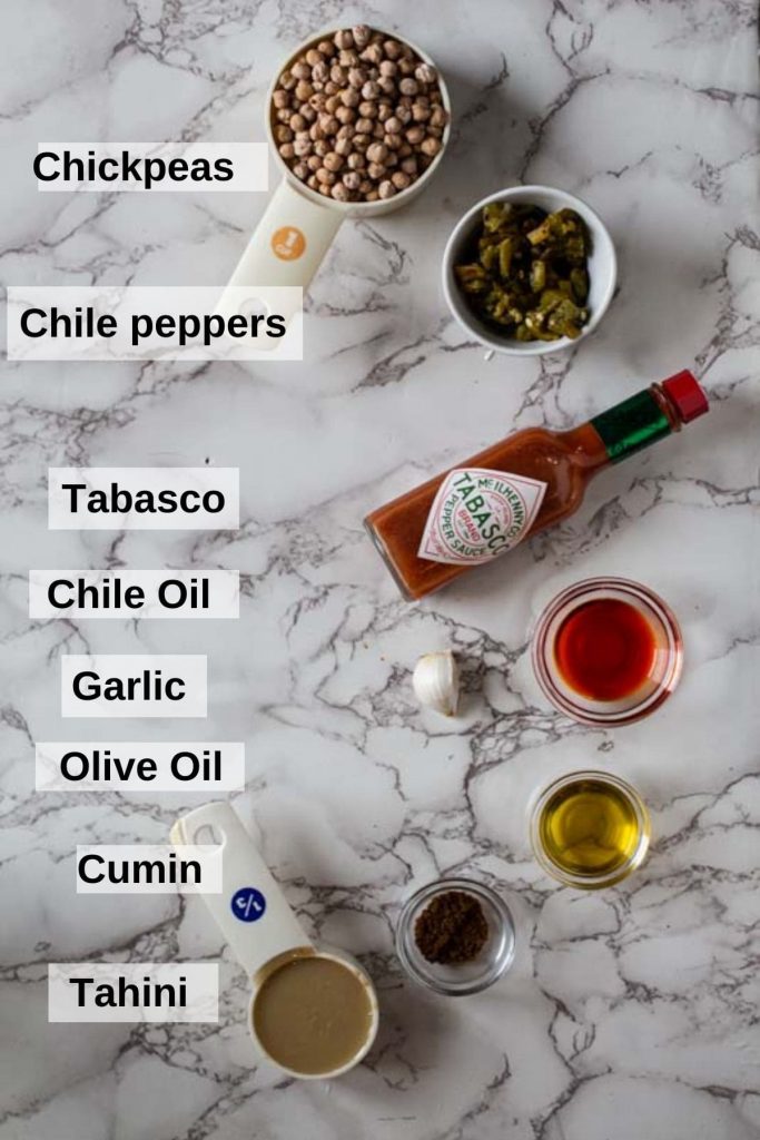 Ingredients to make spicy hummus recipe