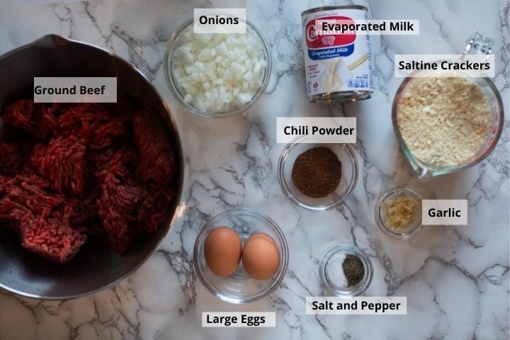 Ingredients to make BBQ meatballs with saltine crackers