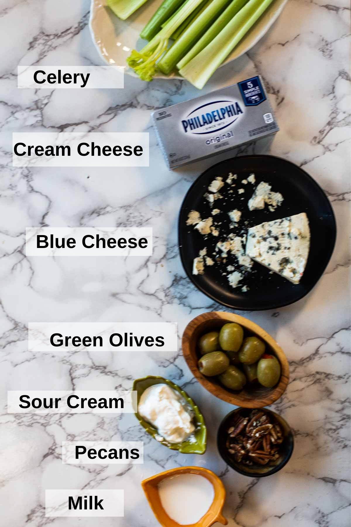 Ingredients to make stuffed celery sticks appetizer recipe