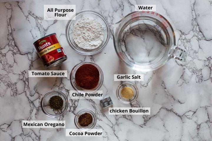 Ingredients to make quick enchilada sauce