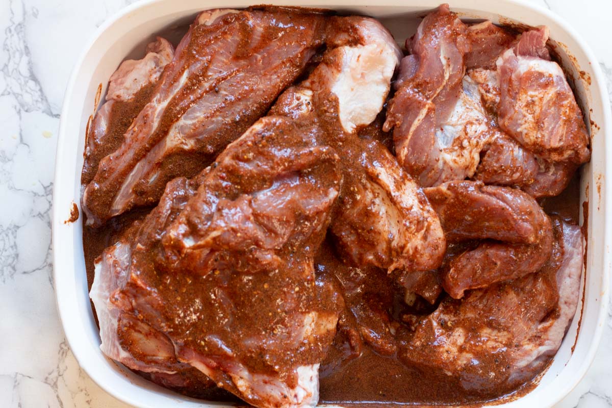 Marinating pork shoulder roast for enchiladas