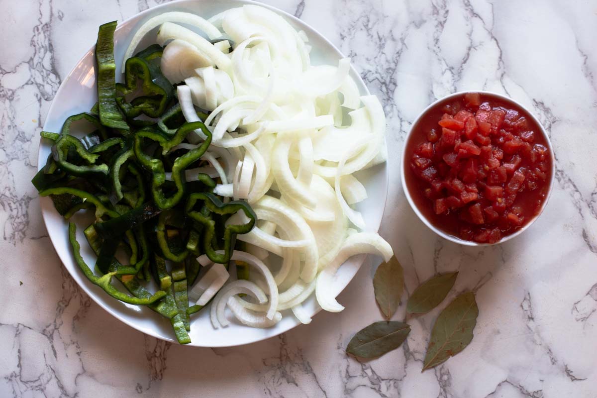 sliced vegetables for pulled pork enchiladas