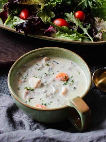 Creamy Chicken and wild rice soup.