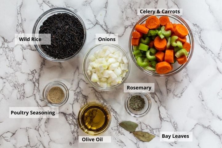 Ingredients to make chicken wild rice soup recipe