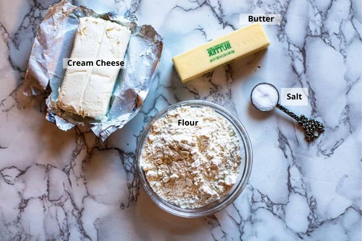 Ingredients to make cream cheese empanada dough