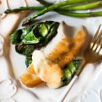 Lingcod recipe served with swiss chard and lemon aioli.