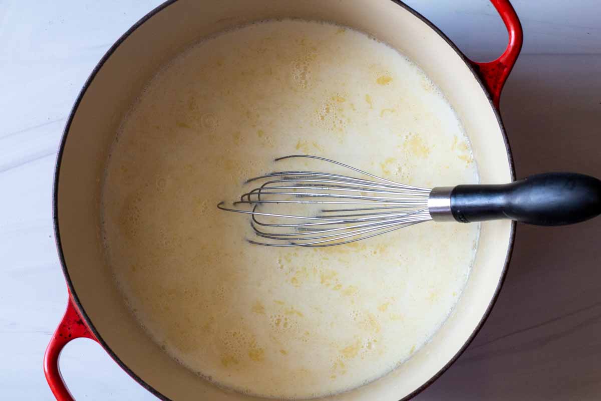 Adding milk to roux for macaroni and cheese