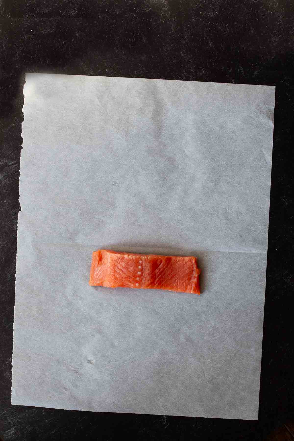 Step 1 to make salmon in parchment paper.