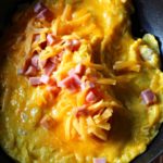 Ham and Cheese omelette made in an 8" non stick omelette pan with 2 eggs
