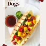 Hawaiian Hot Dgos with bbq sauce and pineapple salsa