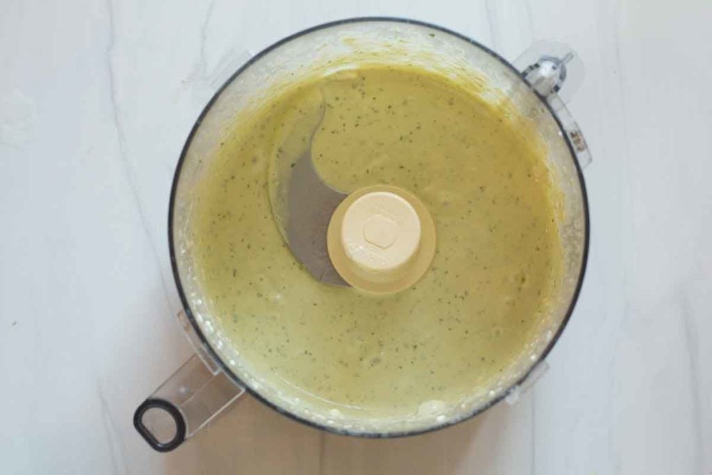 Avocado Lime Cream Sauce made in a food processor