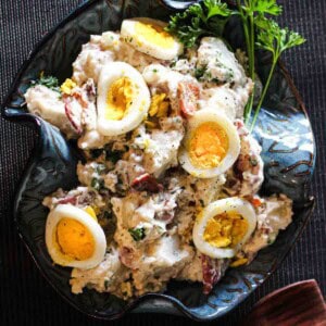 Blue cheese potato salad with bacon.