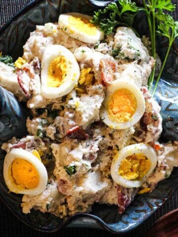 Blue cheese potato salad with bacon.