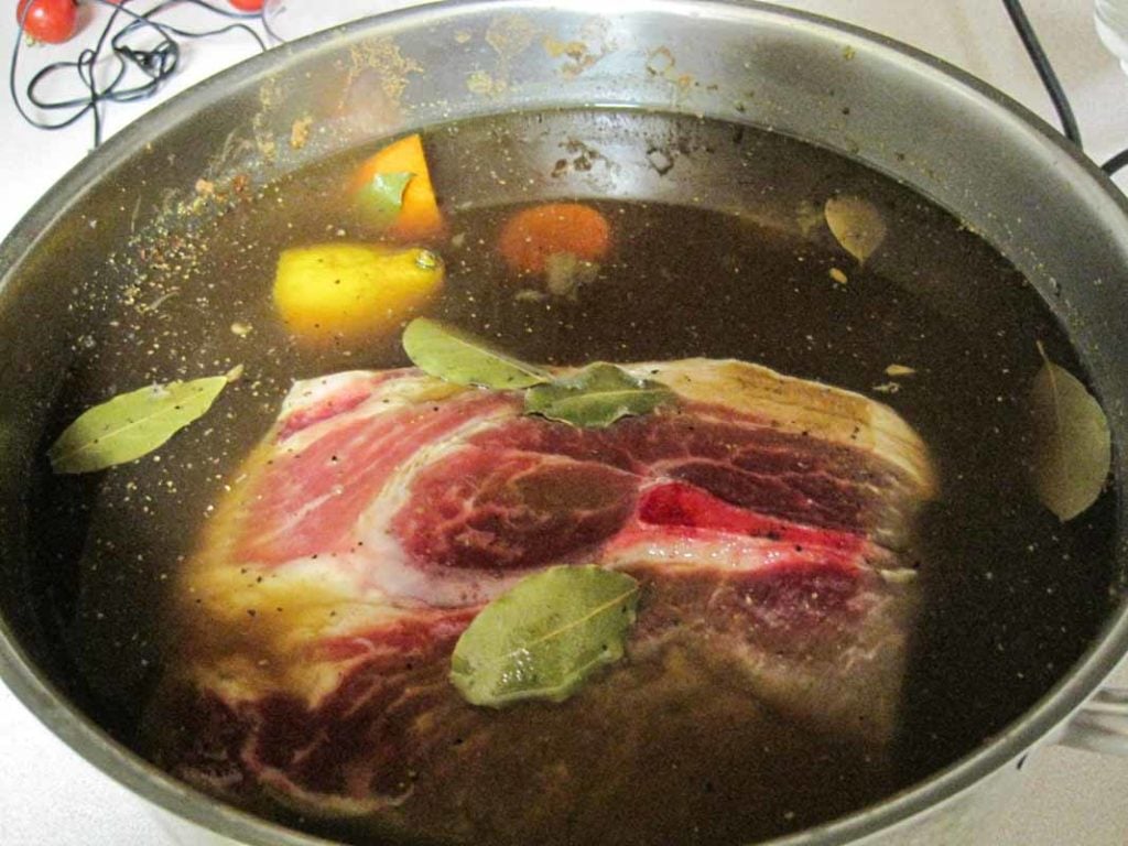 Pork shoulder roast in a Pork Shoulder Brine