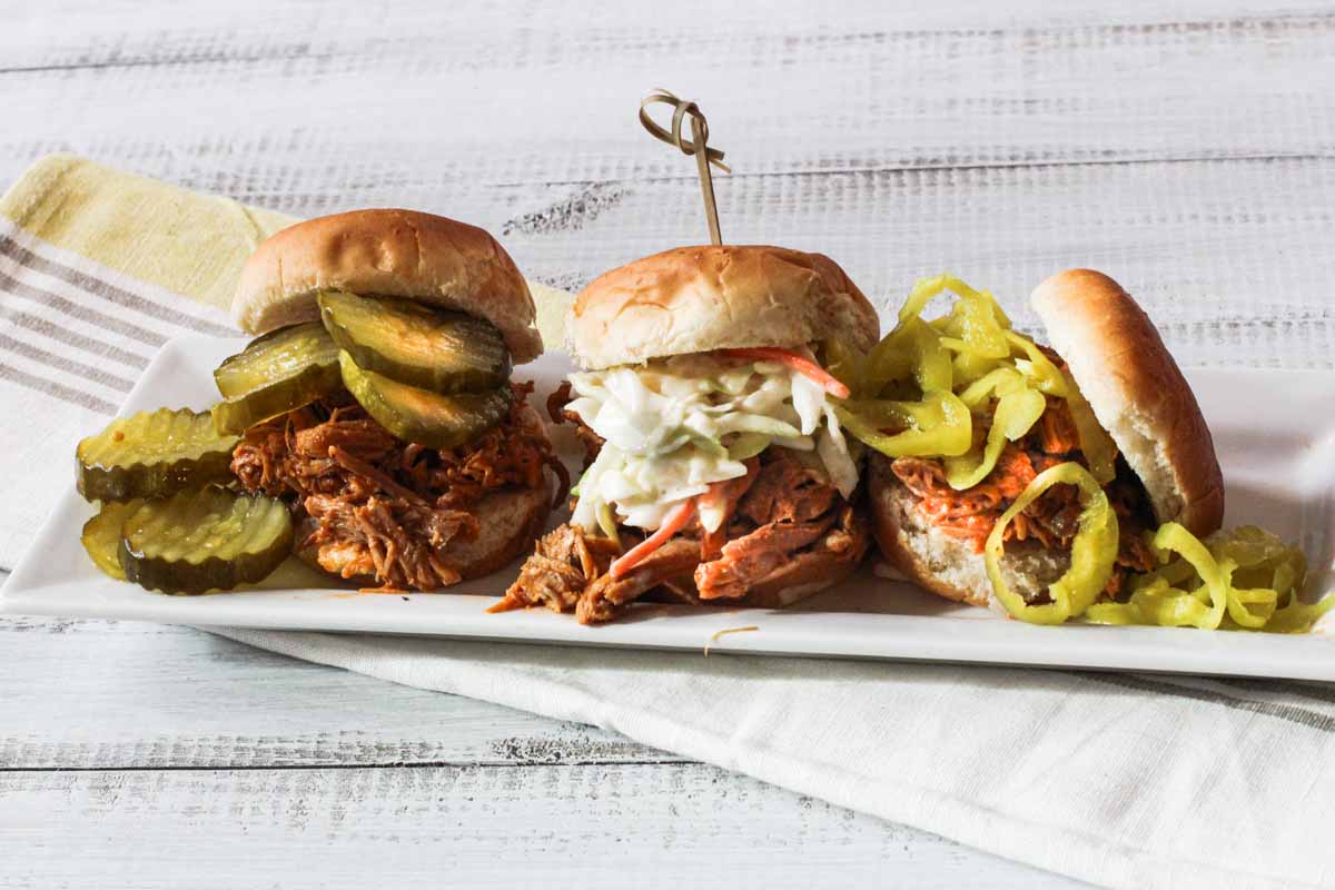 three different pulled pork sandwich ideas.
