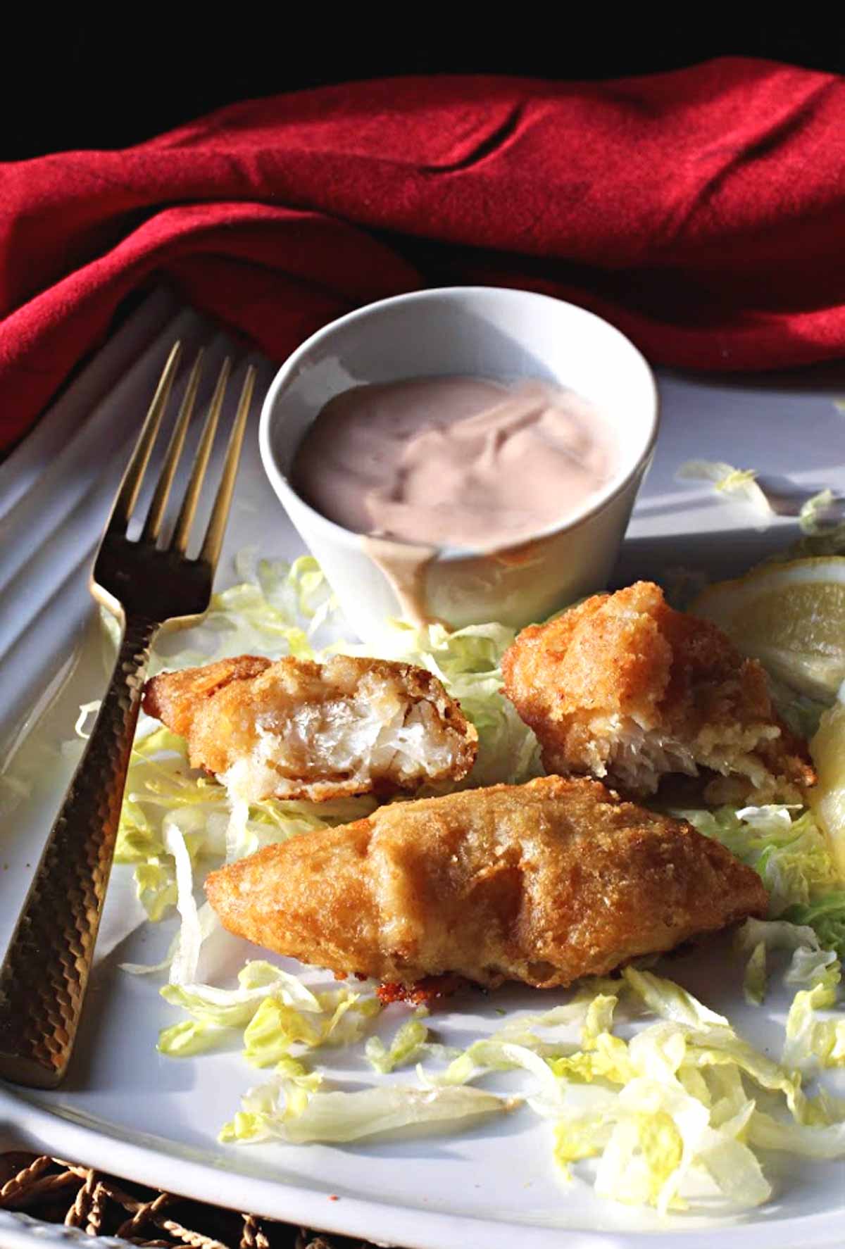 battered and fried cod served with Marie Rose Sauce