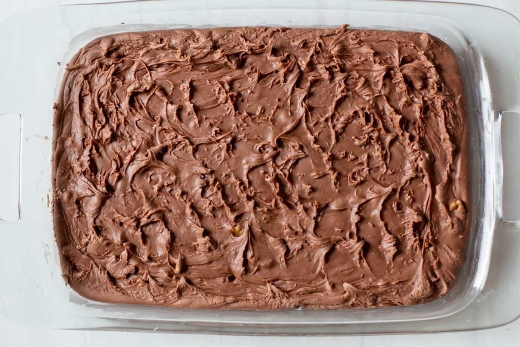 Easy chocolate fudge spread into a 9 x 13 pan