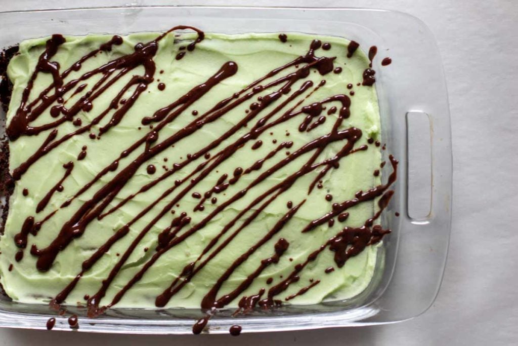 Chocolate glaze over chocolate mint brownies