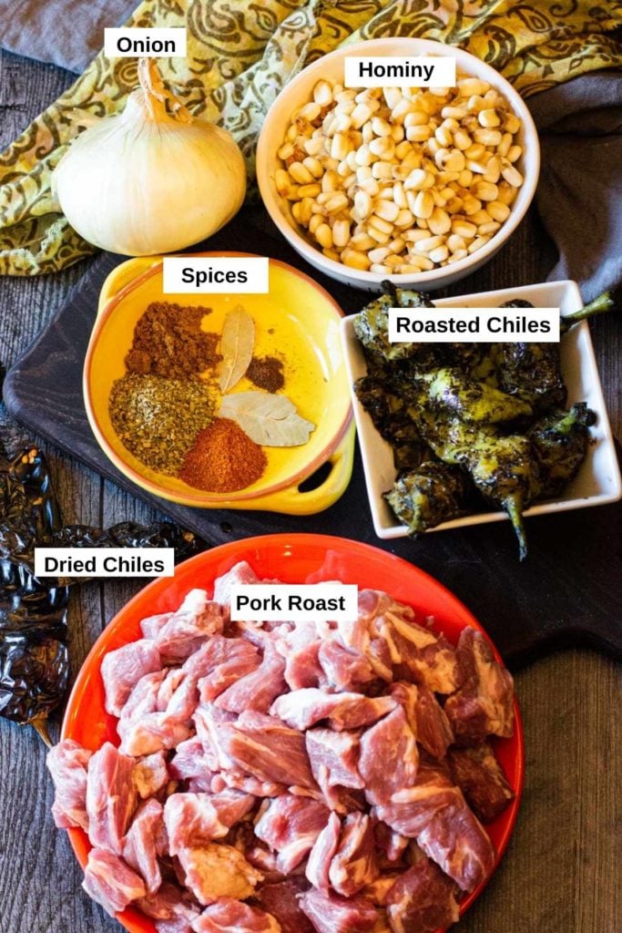 Ingredients to make pork pozole verde.