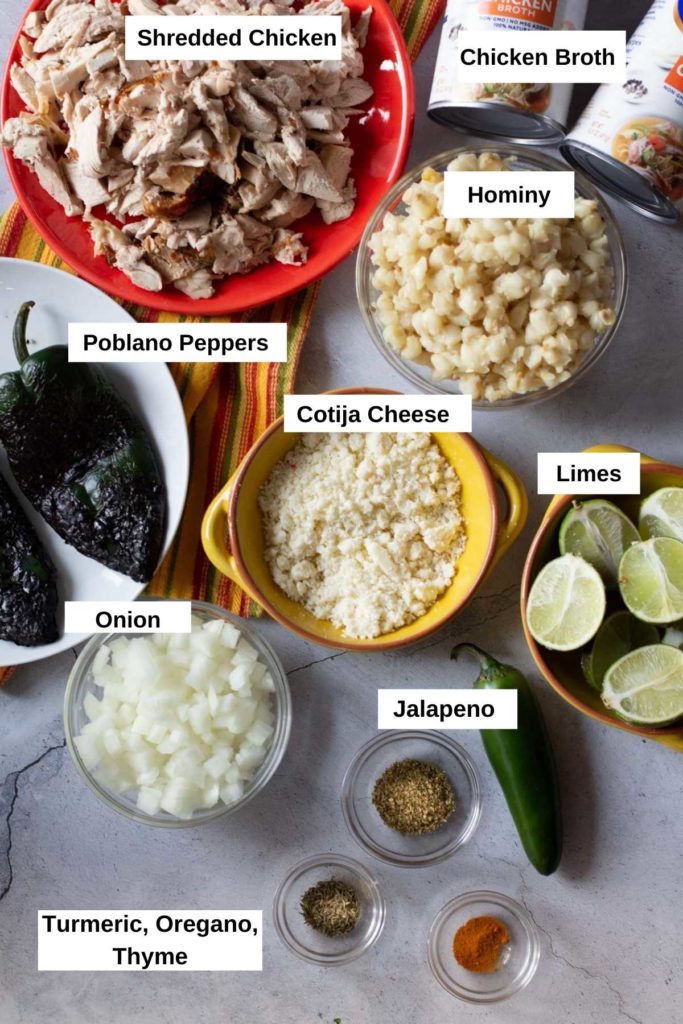 Ingredients to make chicken poblano soup