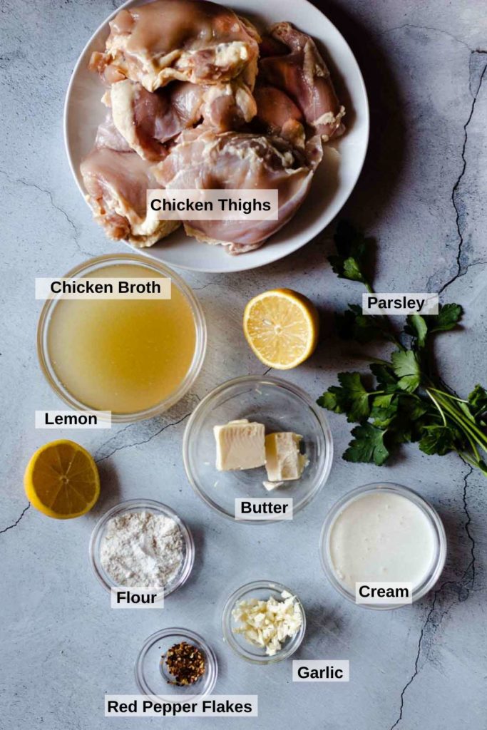 Ingredients to make pan fried chicken thighs.