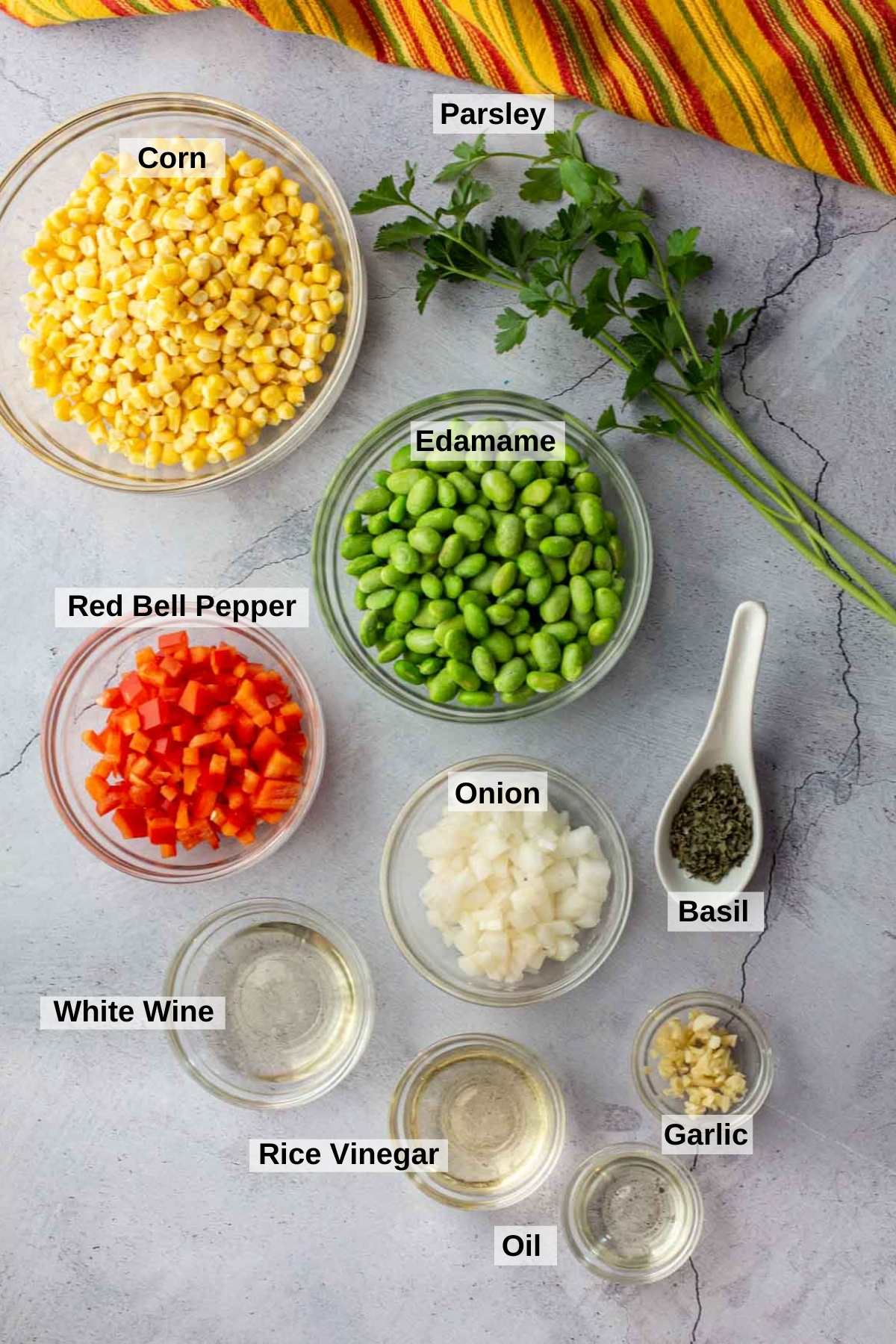 Ingredients to make corn succotash with edamame.