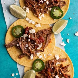 Tri-tip tacos served on corn tortillas.
