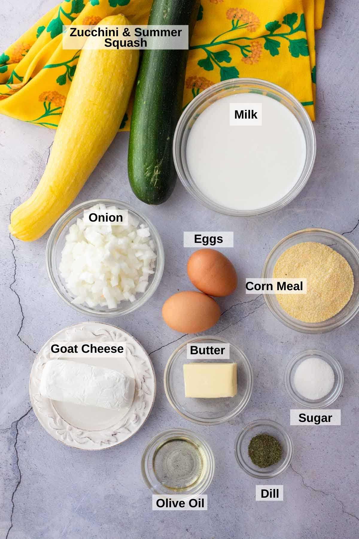 Ingredients to make zucchini squash casserole.