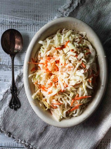 Traditional cole slaw with shredded carrots.