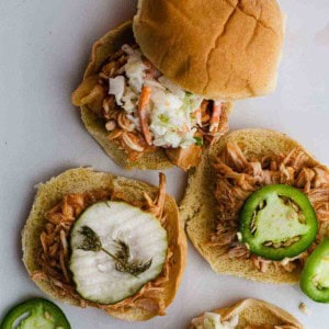 BBQ Dutch oven shredded chicken sliders.