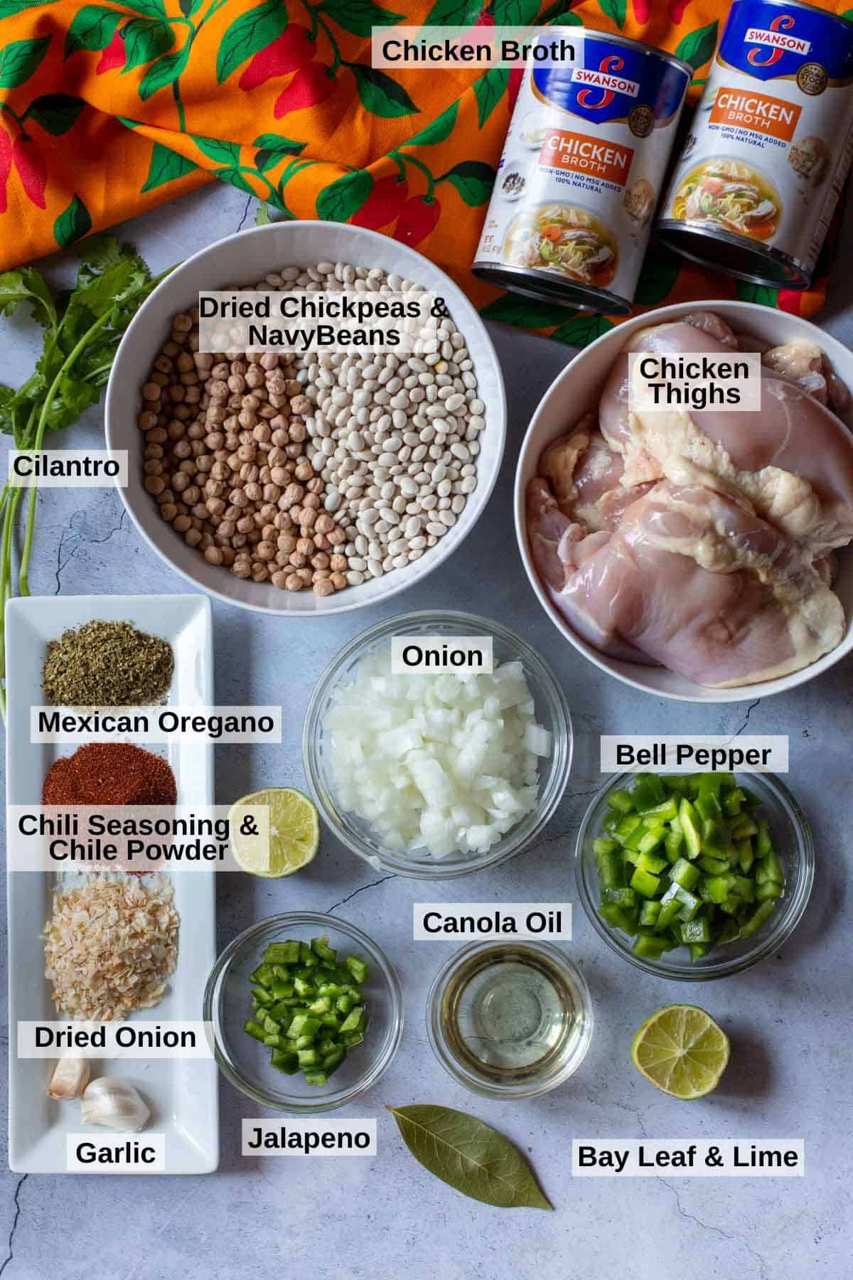 Ingredients to make Southwestern garbanzo bean soup.