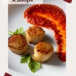 Red Pepper Coulis with Seared Scallops.